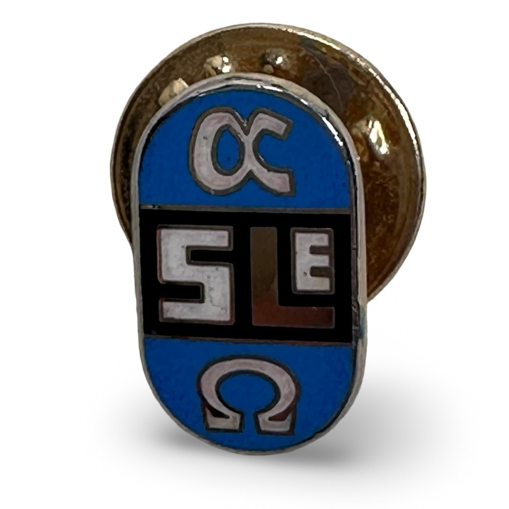 1/10 10K GF Gold‎ Filled Alpha Omega SLE Enamel Lapel Pin Blue Black Vintage